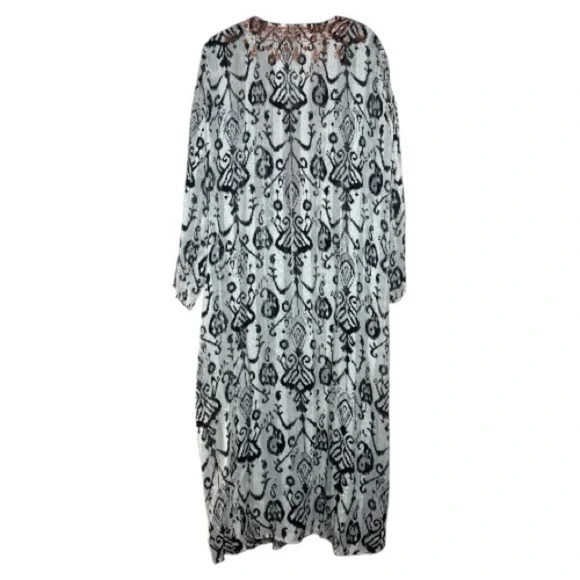 Zara Embroidered Ikat Print Midi Caftan Dress Small NWT